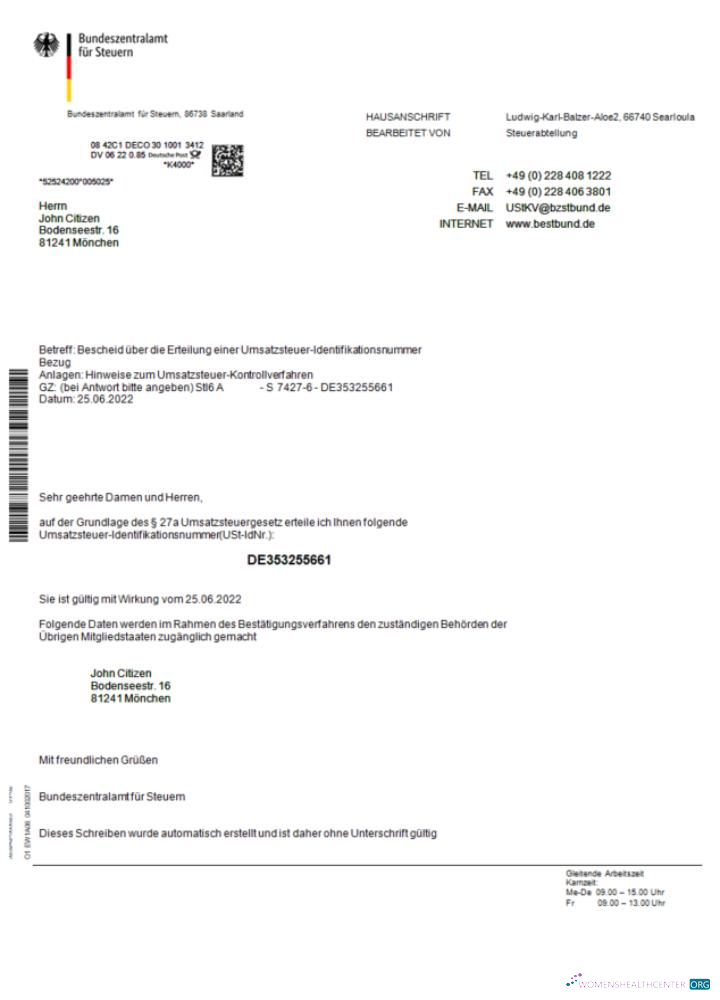 Download Germany Bundeszentralamt für Steuem certificate Word and PDF template Photoshop template